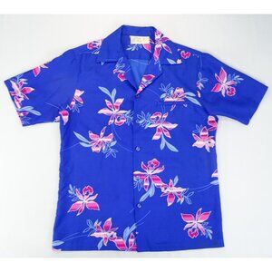 FLAW* HILO HATTIE Hawaiian Shirt Polyester Short Sleeve Button Up Tropical Sz‎ M